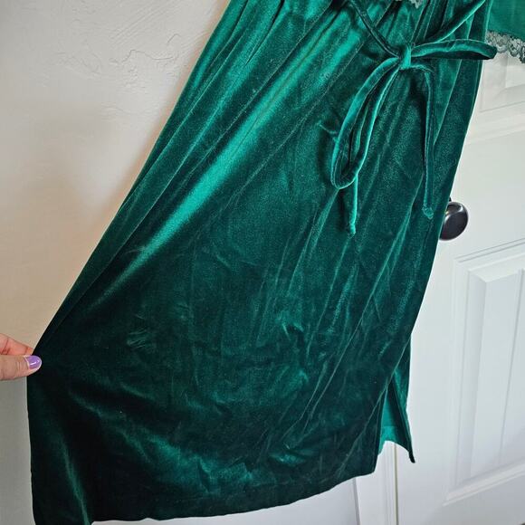 Vintage JCPenny Velvet Dress Size Small 80s Green w/Jacket Lace Glam Rock Party - Picture 5 of 11